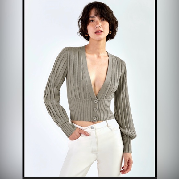 Aritzia Sweaters - ARITZIA| plunge front Cardigan Women's Ribbed V-Neck Sweater - Gray